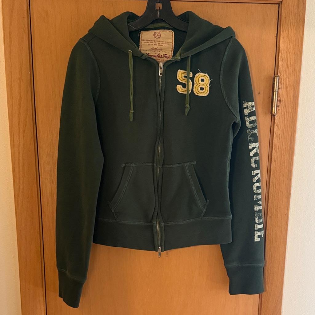 Abercrombie & Fitch Vintage Women’s Y2k Spellout 58 Full Zip Hoodie Green Medium